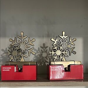 Festive Gold Snowflake Stocking Holder - Set of 2